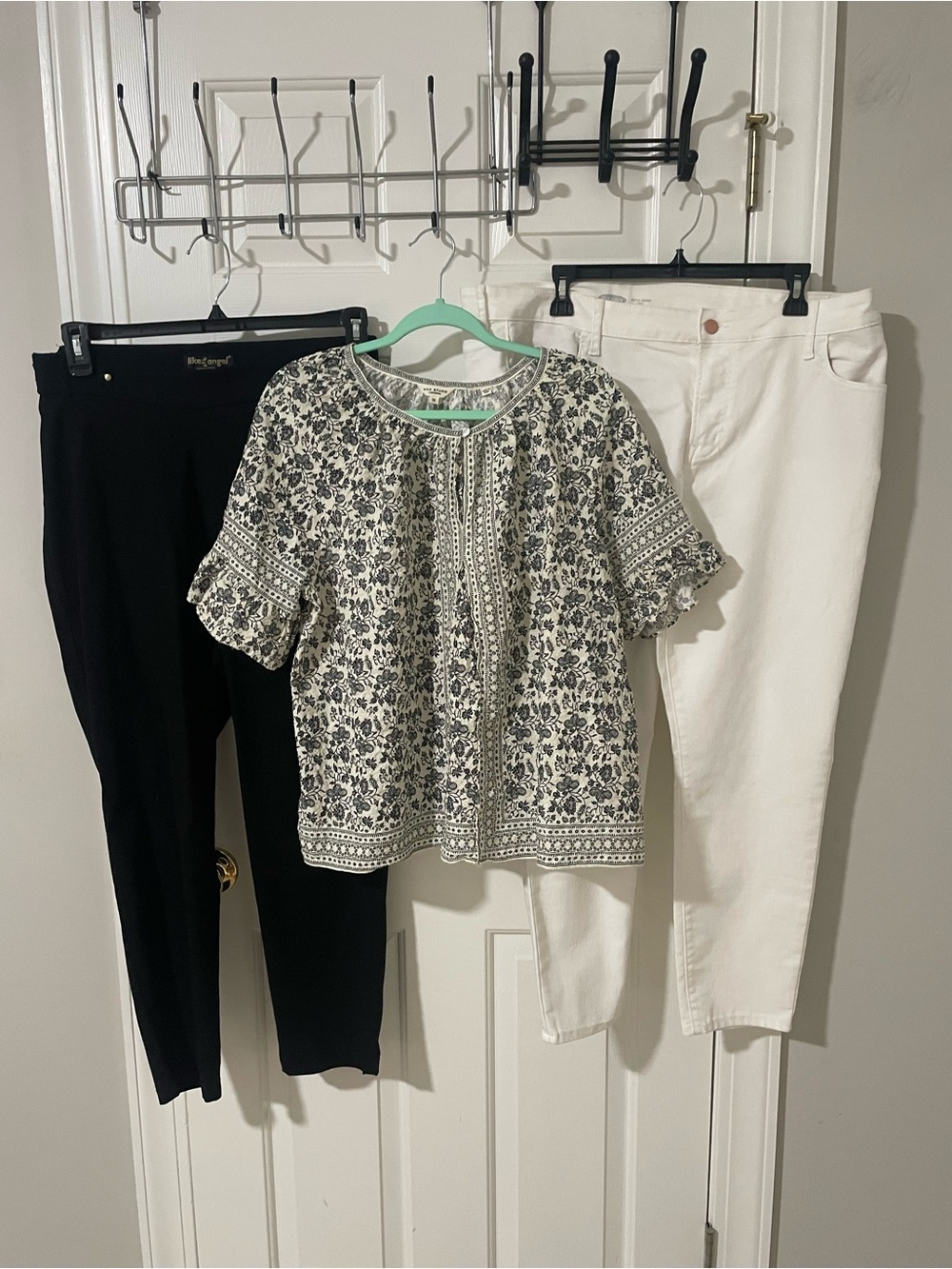 Floral Border Print Short Sleeve Top max studio - Cream & Black